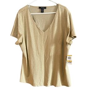 Style & Co NWT Blouse Metallic Gold Glitter V Neck Shirt Top Blouse Plus Size 3X